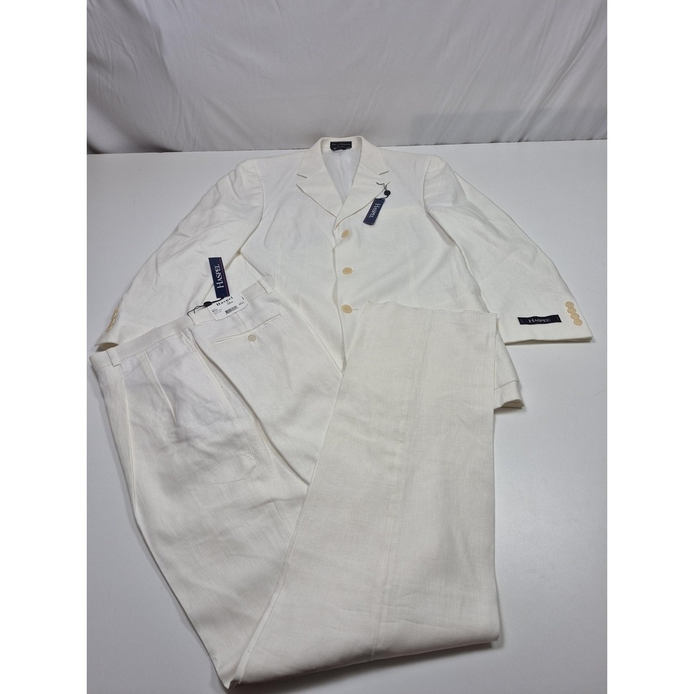 Haspel Suit Mens 42 White 100% Linen Kenwood Astor 2 Piece 36x36 NWT Wedding
